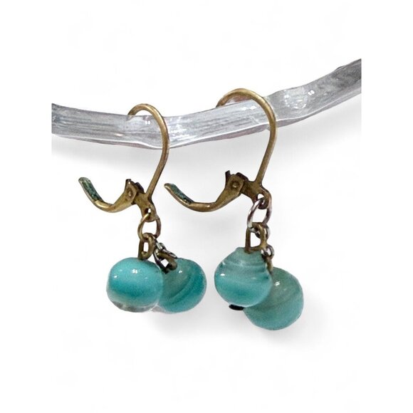 Vintage Turquoise Swirl Glass Bead Dangle Earrings - Picture 3 of 8